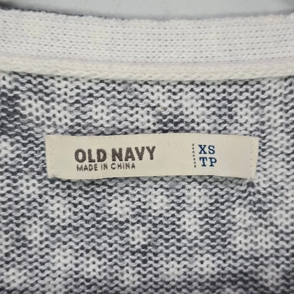 VTG Y2K Old Navy Womens‎ Cardigan Sweater Top Gray Polka-Dot Deep V Neck Preppy